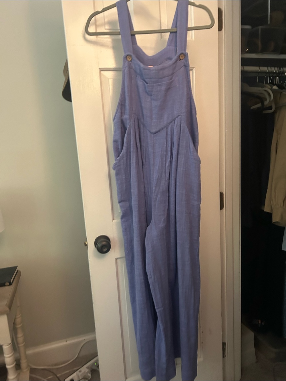 Free People Lavender Blue Textured Overalls Jumpsuit - Picture 3 of 5